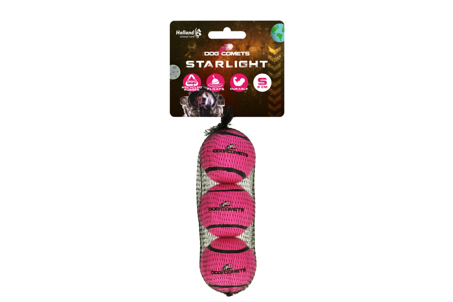 Dog Comets Starlight Tennis Ball S Pink (3-pack)