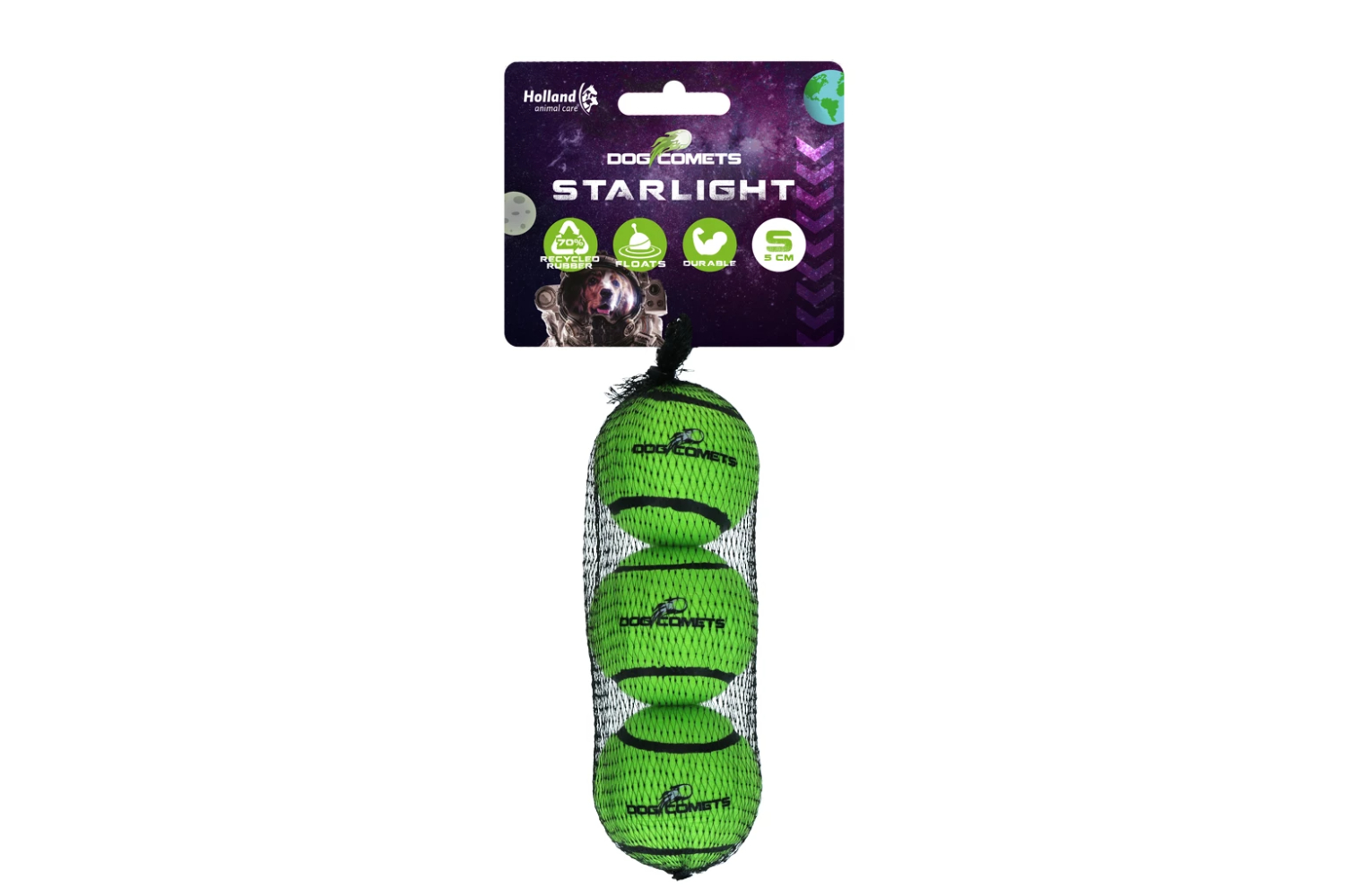 Dog Comets Starlight Tennis Ball S Green (3-pack)