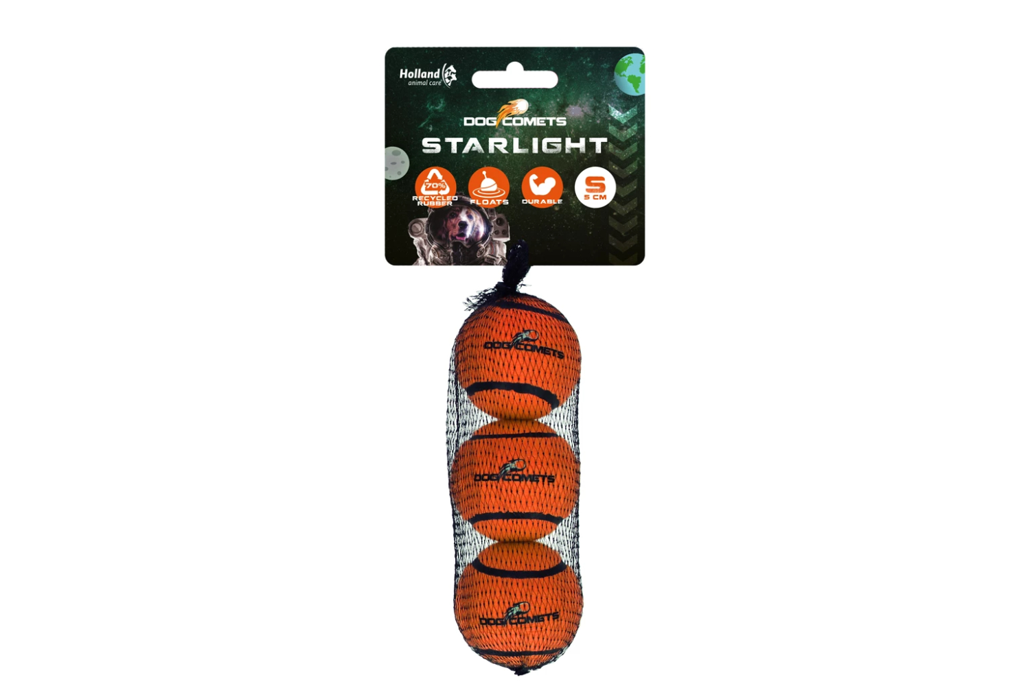Dog Comets Starlight Tennis Ball S Orange (3-pack)