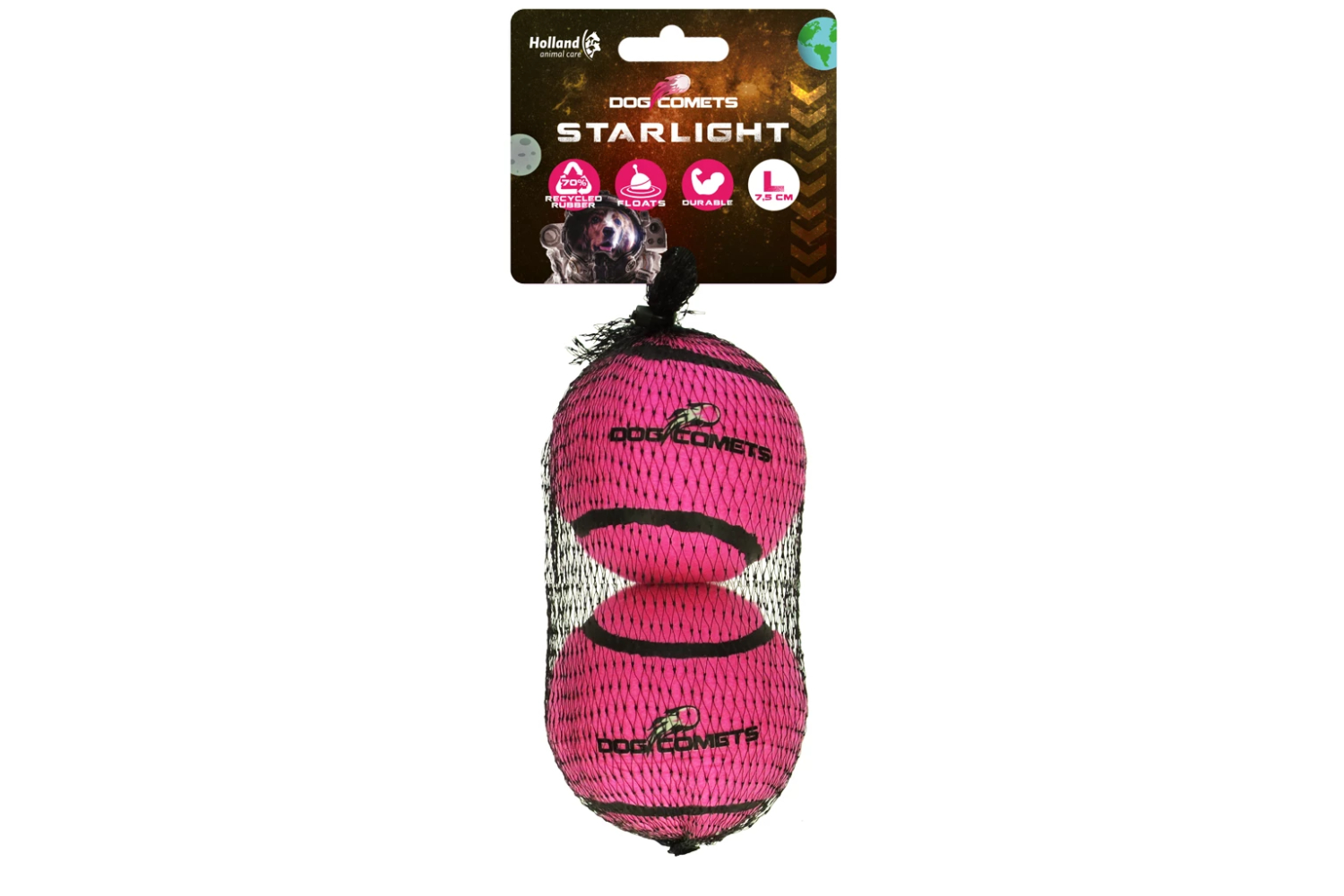 Dog Comets Starlight Tennis Ball L Pink (2-pack)