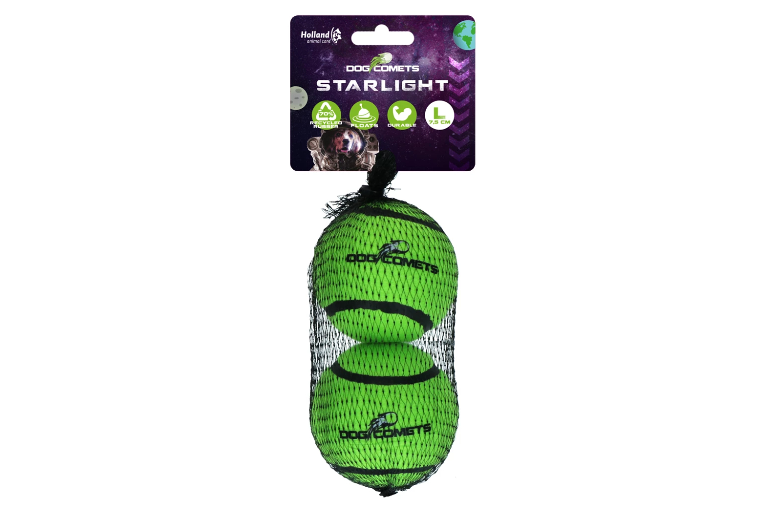 Dog Comets Starlight Tennis Ball L Green (2-pack)