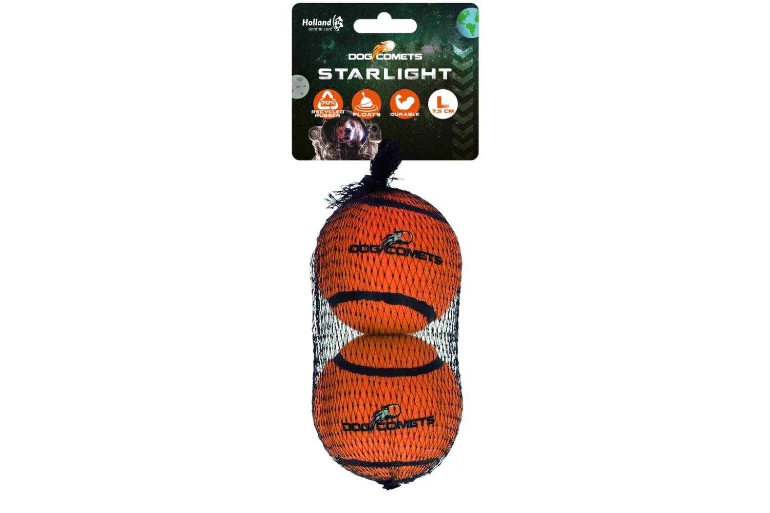 Dog Comets Starlight Tennis Ball L Orange (2-pack)