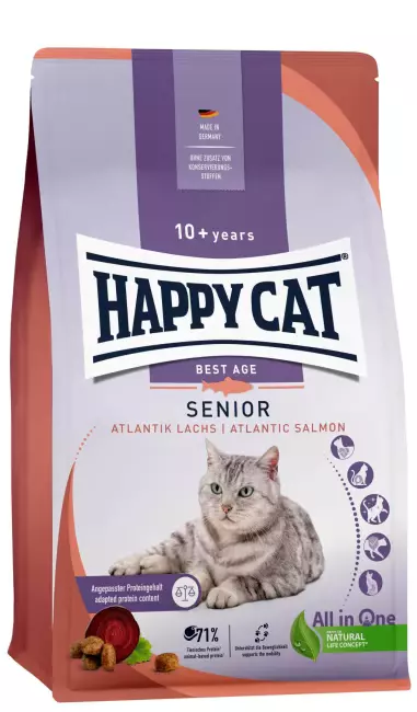 Happy Cat Best Age Senior Laks 1,3 kg – Nyrevennlig Tørrfôr for Eldre Katter (Leddhelse)