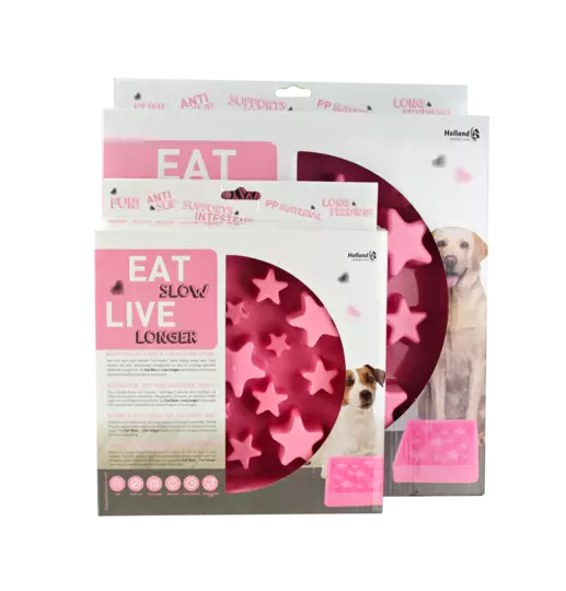 Eat Slow Live Longer Star Stor Rosa – Slow feeder hundeskål som forhindrer sluking