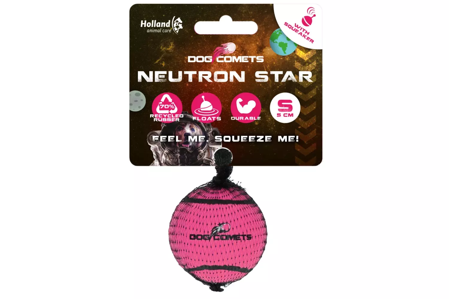 Dog Comets Neutron Star Small Rosa – Slitesterke og tannvennlige tennisballer med lyd (5 cm)
