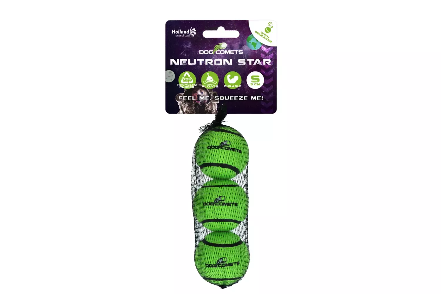 Dog Comets Neutron Star Small 3pk Grønn – Slitesterke og tannvennlige tennisballer med lyd (5 cm)