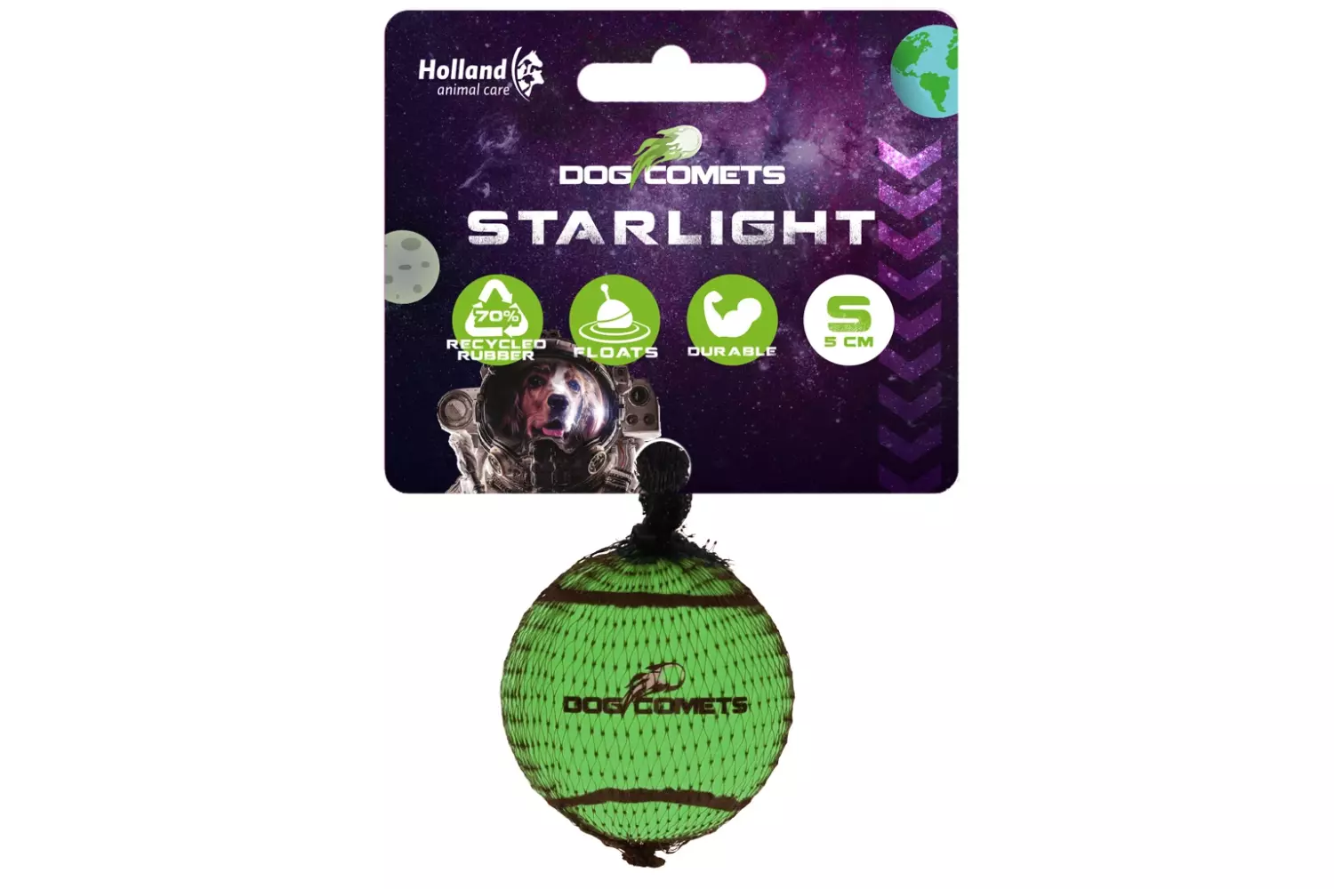 Dog Comets Starlight Small Grønn – Slitesterk og flytende tennisball til hund (5 cm)
