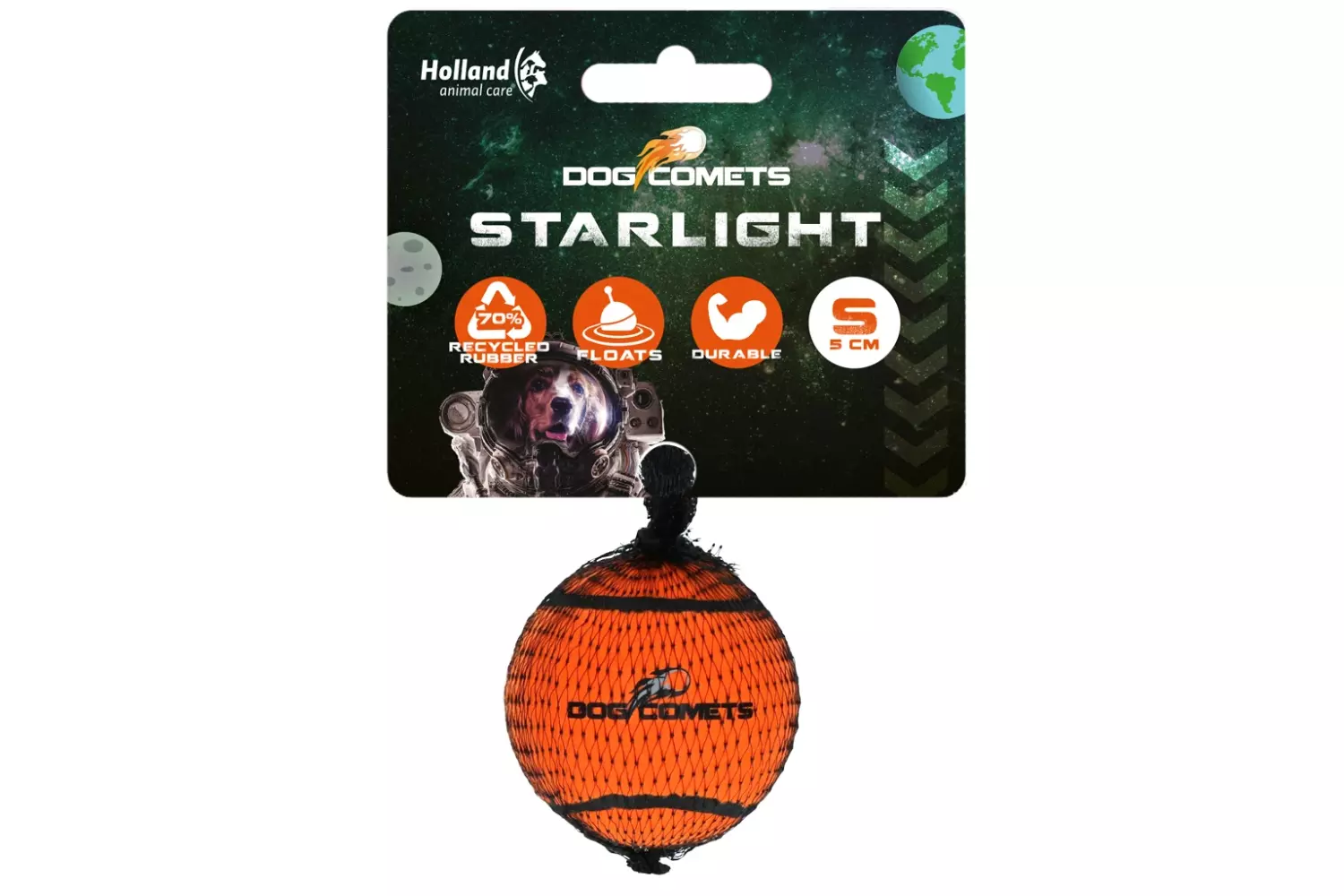 Dog Comets Starlight Small Oransje – Slitesterk og flytende tennisball til hund (5 cm)