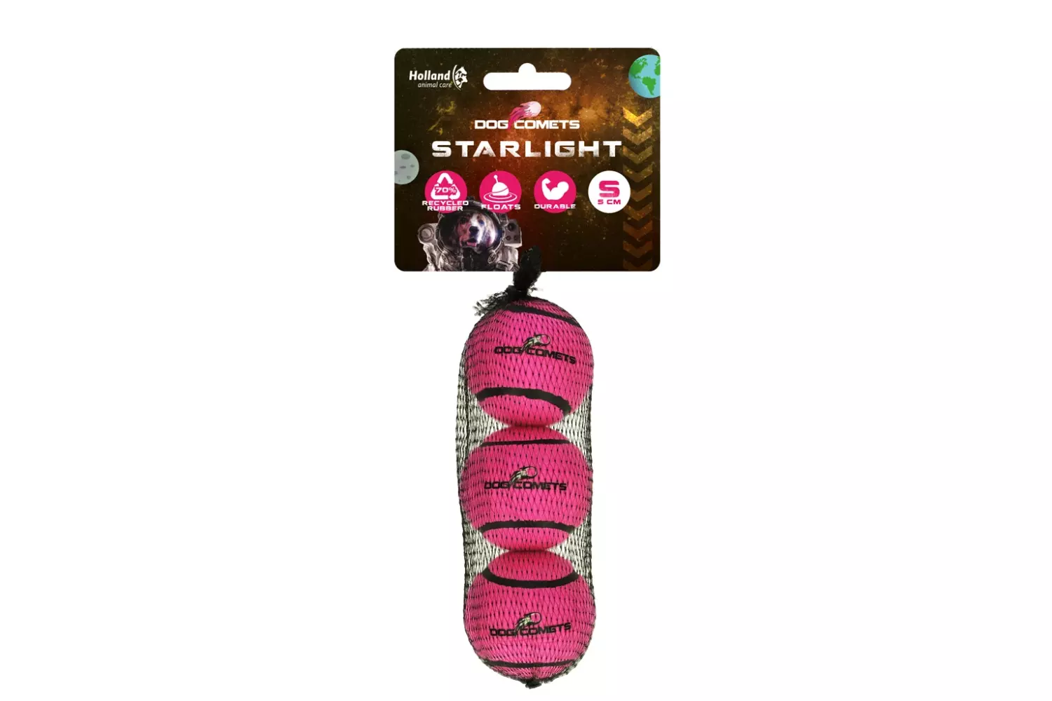Dog Comets Starlight Small 3-pk Rosa – Slitesterke og flytende tennisballer til små hunder/valp
