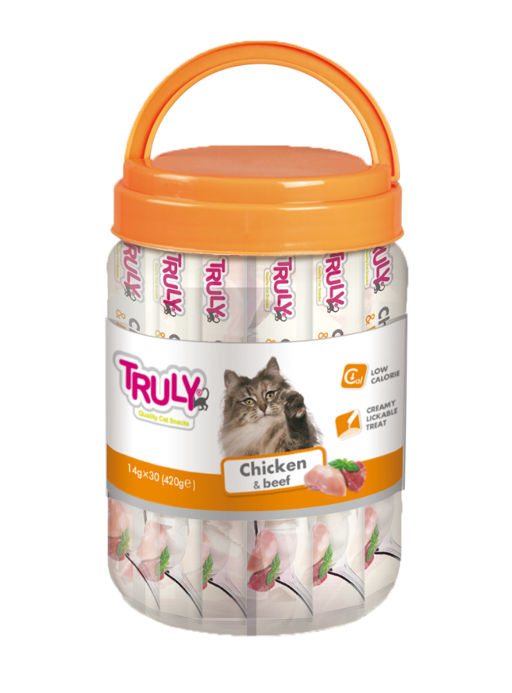 Truly Cat Creamy Lickable Chicken & Beef 420g (30 tuber i en bøtte)