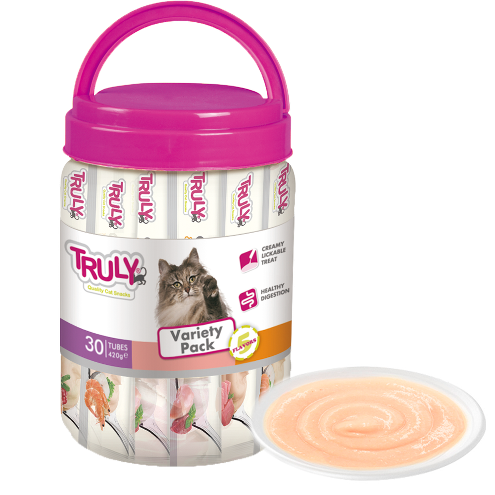 Truly Cat Creamy Lickable Mixed Flavor 420g (30 tuber i en bøtte)