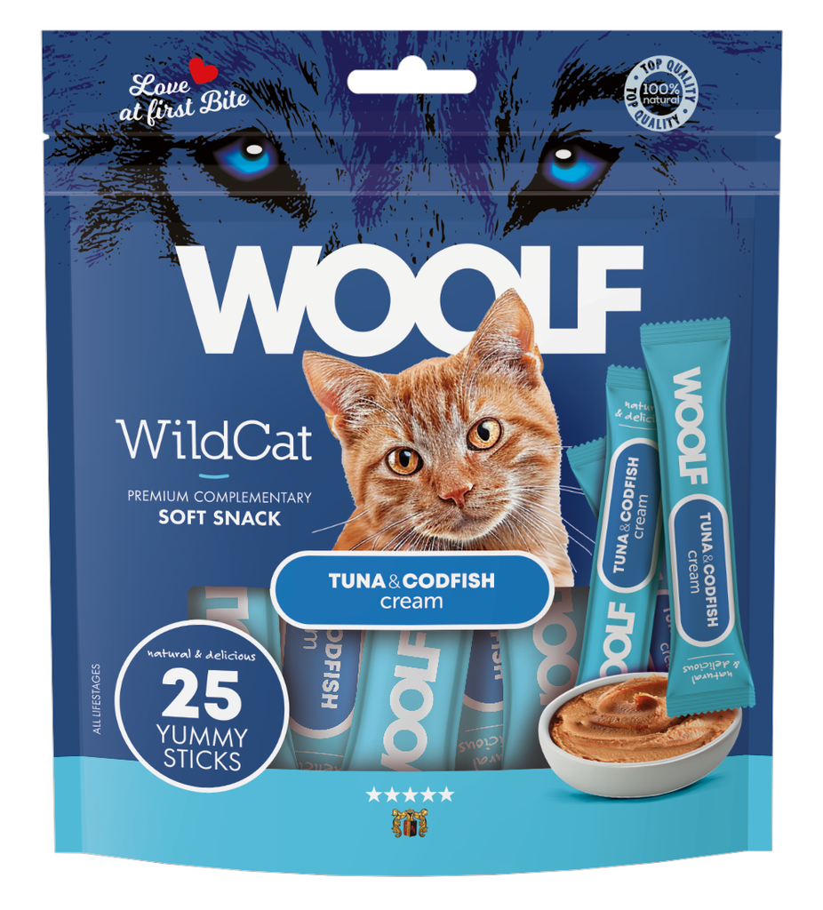 Woolf WildCat Cream – Tuna & Codfish 25pk