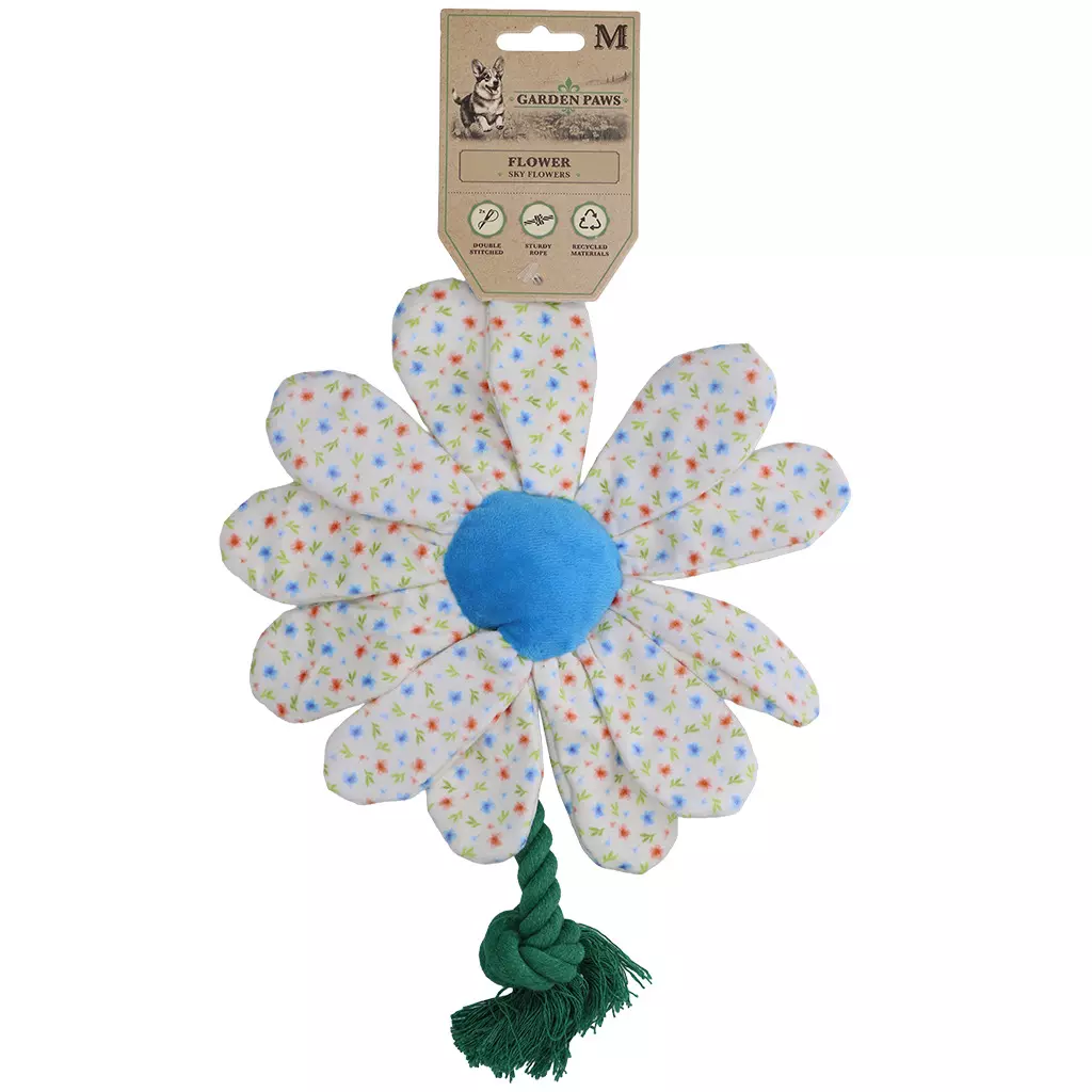Garden Paws Flower Sky Flowers M – Robust plysjleke med gjennomgående tau