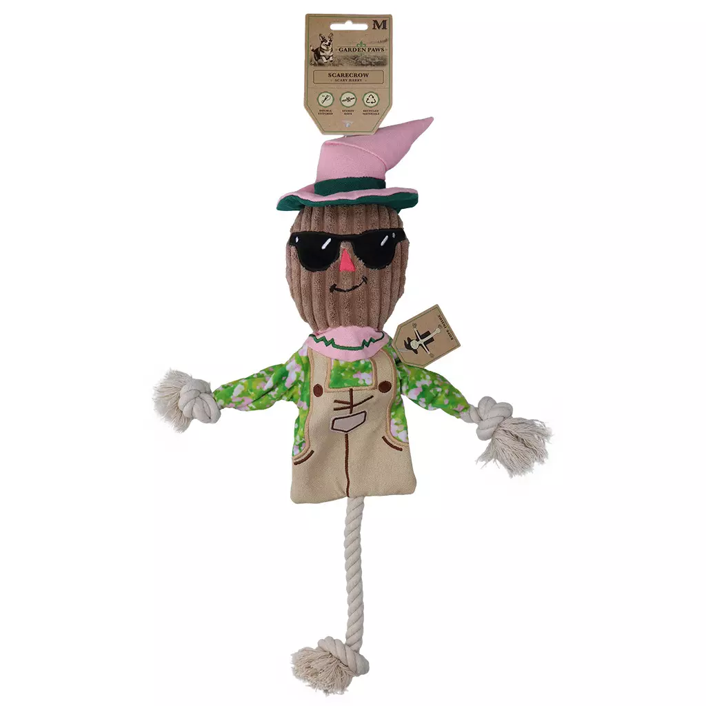 Garden Paws Scarecrow Scary Harry M – Robust plysjleke med gjennomgående tau