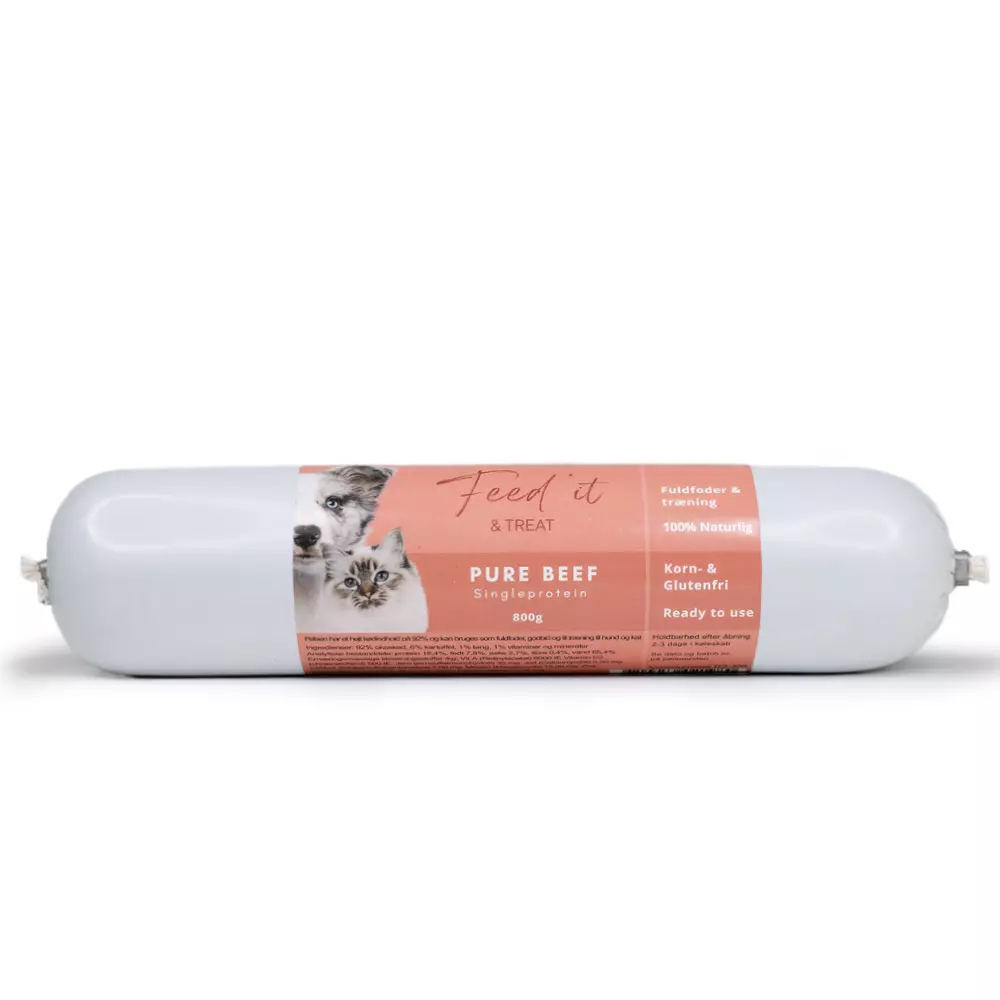 Feed'it & Treat Pure Okse (800g) – Stor Fullfôr & Treningspølse