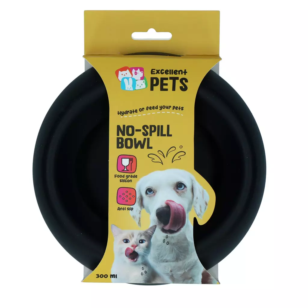 Excellent Pets No-Spill Bowl 300ml Grå – Antisøl-skål i silikon til hund og katt
