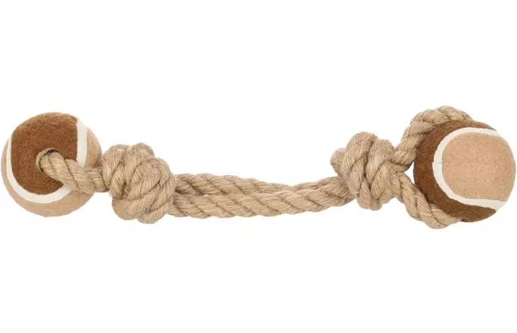 Hundeleke "Kush" rep av hamp med 2 baller 27x6,8x4,8cm