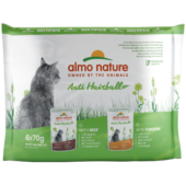 Almo Nature Anti-Hairball med okse og Anti-Hairball med kylling 6X70g