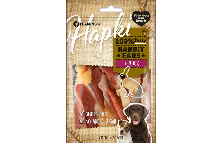 Hundesnack Hapki kaninøre med And 85gr