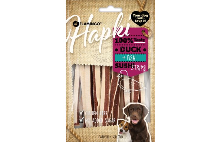 Hundesnack Hapki And og Fisk sushi strips 85gr