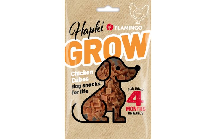 Hundesnack Hapki "grow" til valp cubes med kylling 85g