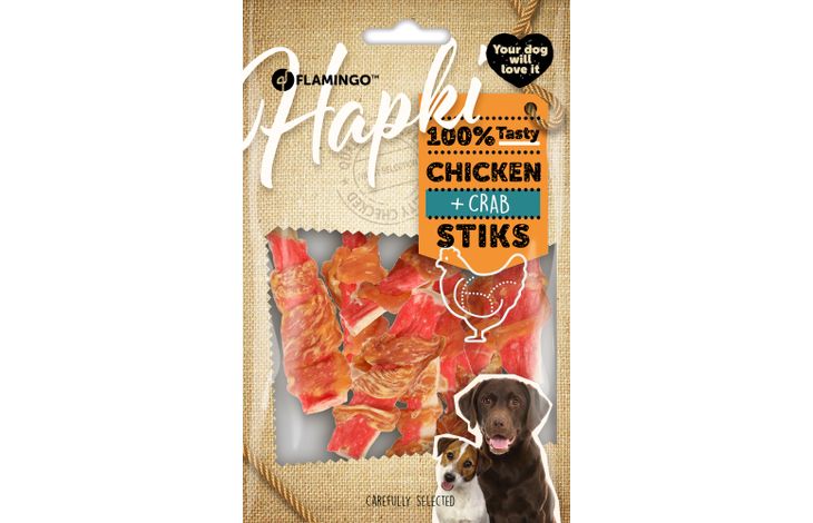 Hundesnack Hapki stick med kylling og krabbe 85g