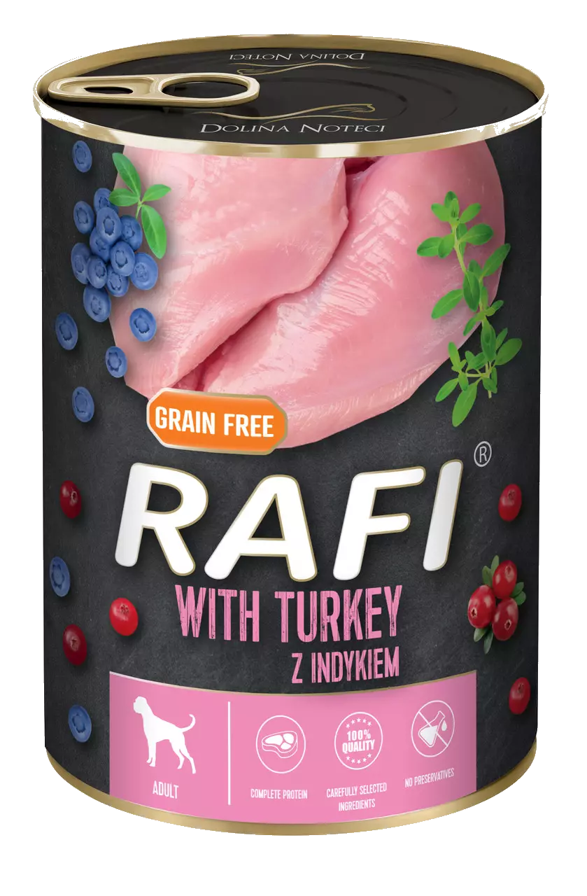 Rafi hundemat Adult kalkun m/blåbær og tranebær 400gr