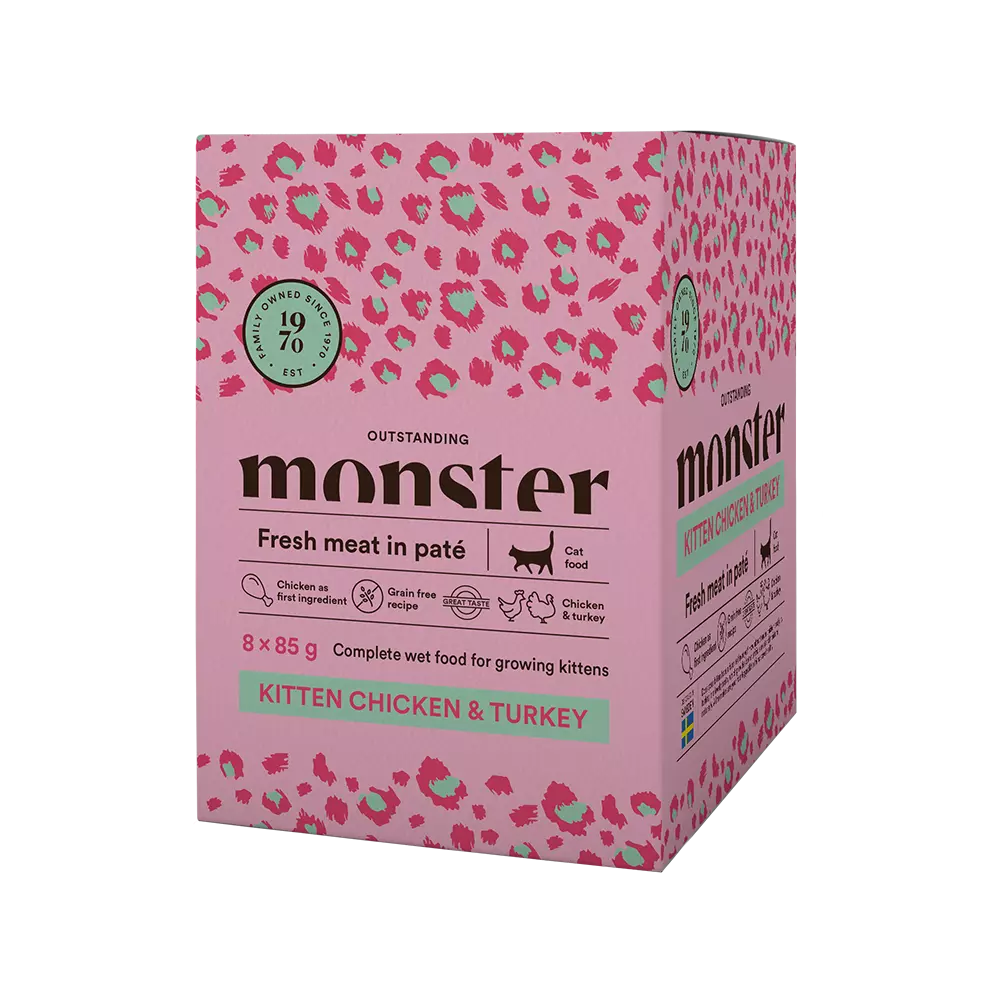 Monster Cat Pouches Kitten Chicken/Turkey 85 g (8-pack)