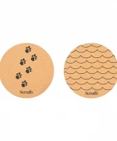 Scruffs 25cm Set of 2 Cork Pet matskålunderlag. 25x25cm. Wave & Paw