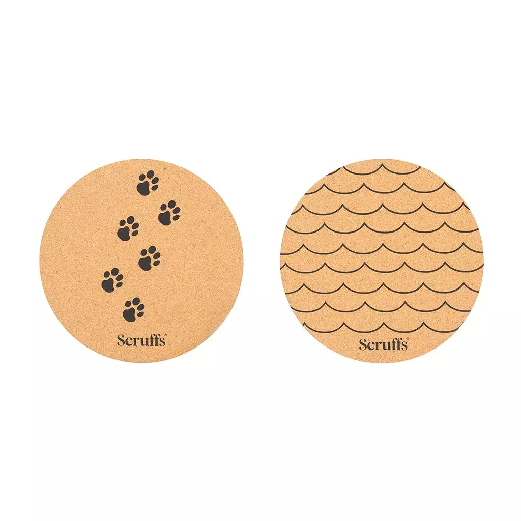 Scruffs 25cm Set of 2 Cork Pet matskålunderlag. 25x25cm. Wave & Paw