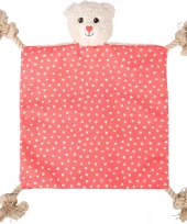 Hundeleke knitreteppe med bjørn og rep rød og hvit