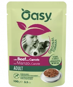 Oasy Dog Adult storfekjøtt og gulrøtter (pouch), biter i saus (100 gr)
