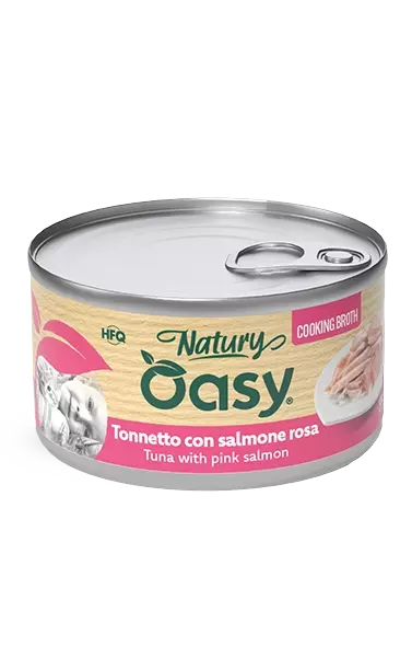 Oasy Cat tunfisk med rosa laks, natury cooking broth (85 gr)
