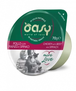 Oasy Cat kylling med storfekjøtt og spinat (cup), more love (70 gr)