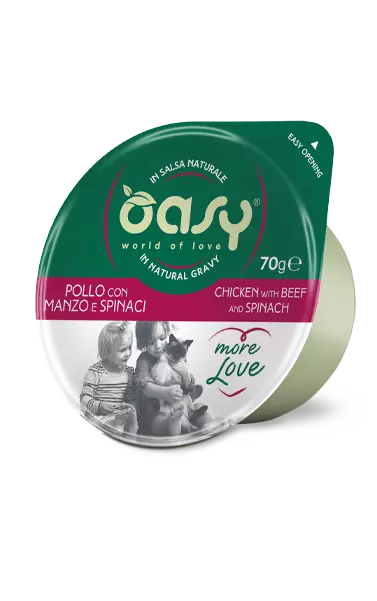 Oasy Cat kylling med storfekjøtt og spinat (cup), more love (70 gr)