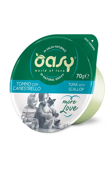Oasy Cat tunfisk med kamskjell (cup), more love (70 gr)