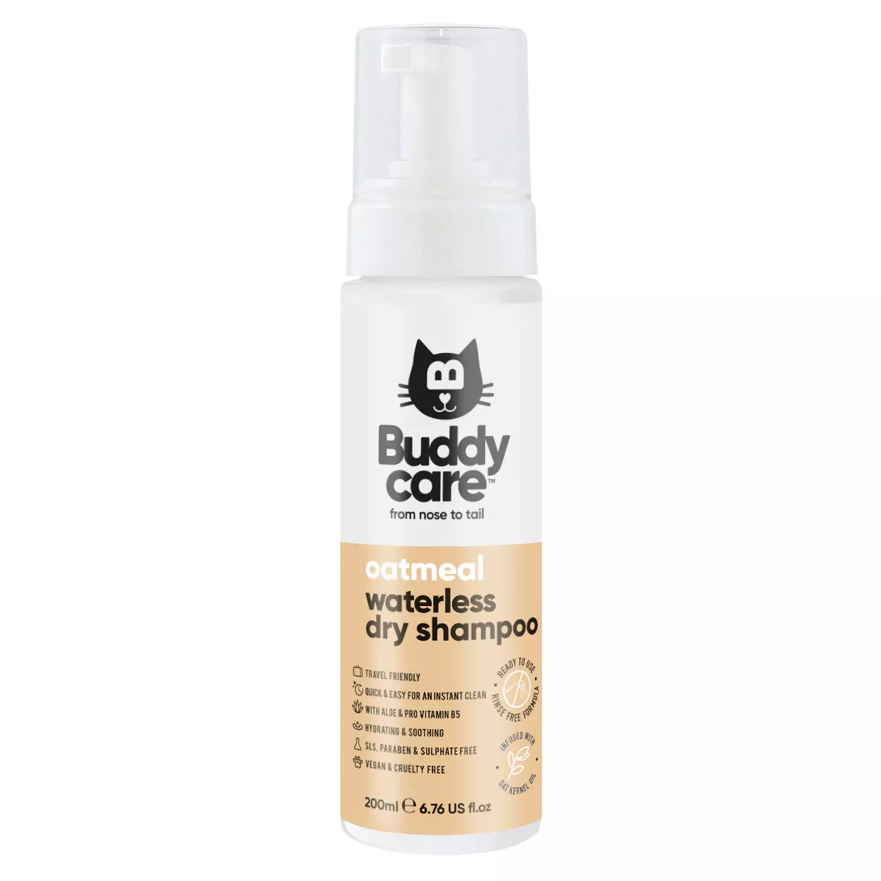 BuddyCare Waterless Dry Cat Shampoo - Oatmeal - 200ml