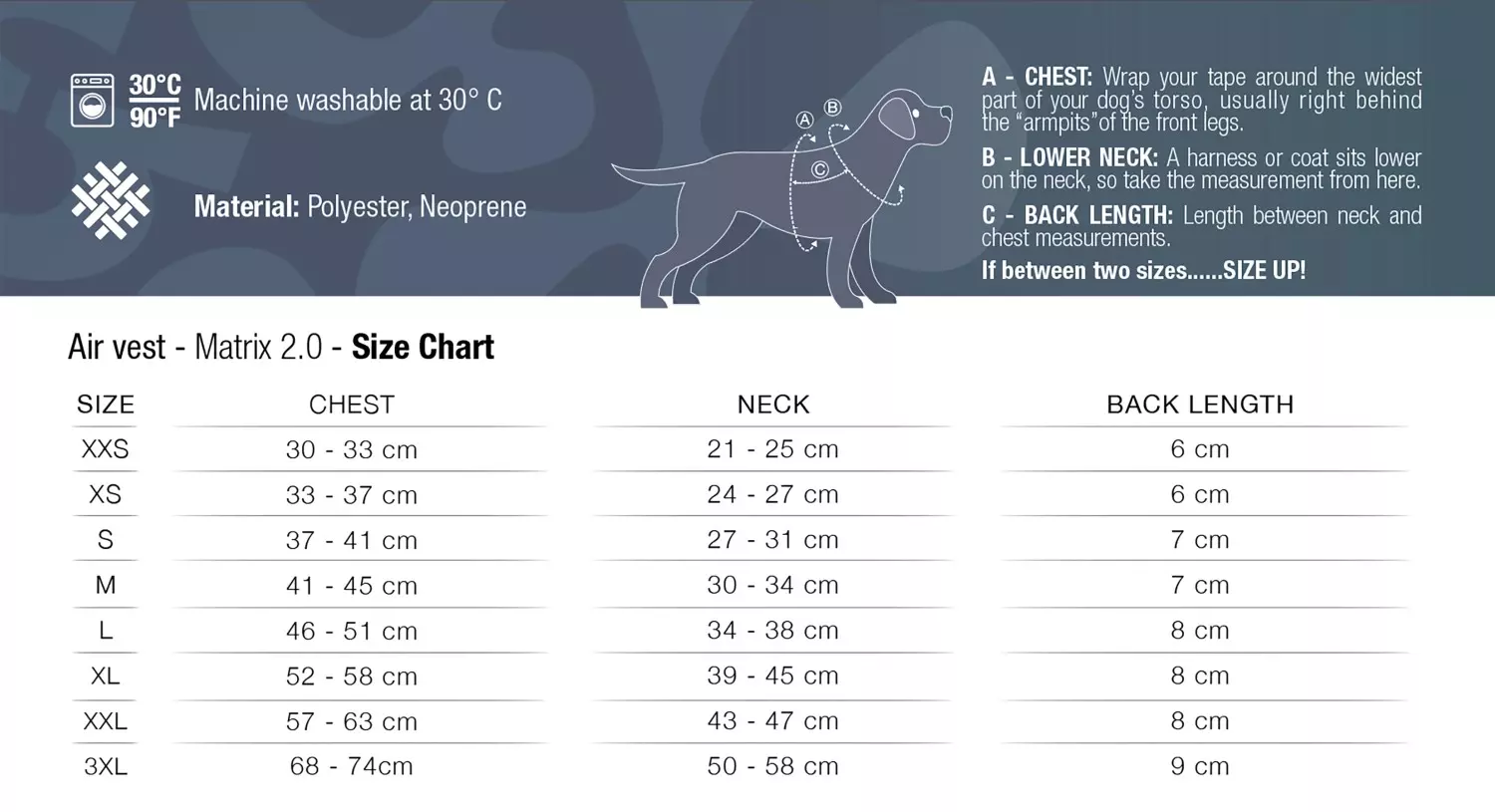 Størrelsesguide for Max & Molly Air Vest