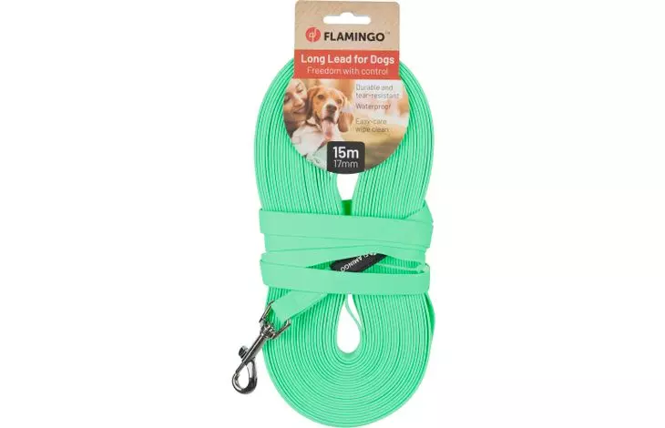 Dog Training and tracking leash Caspar Fluo mint green 15m 17mm