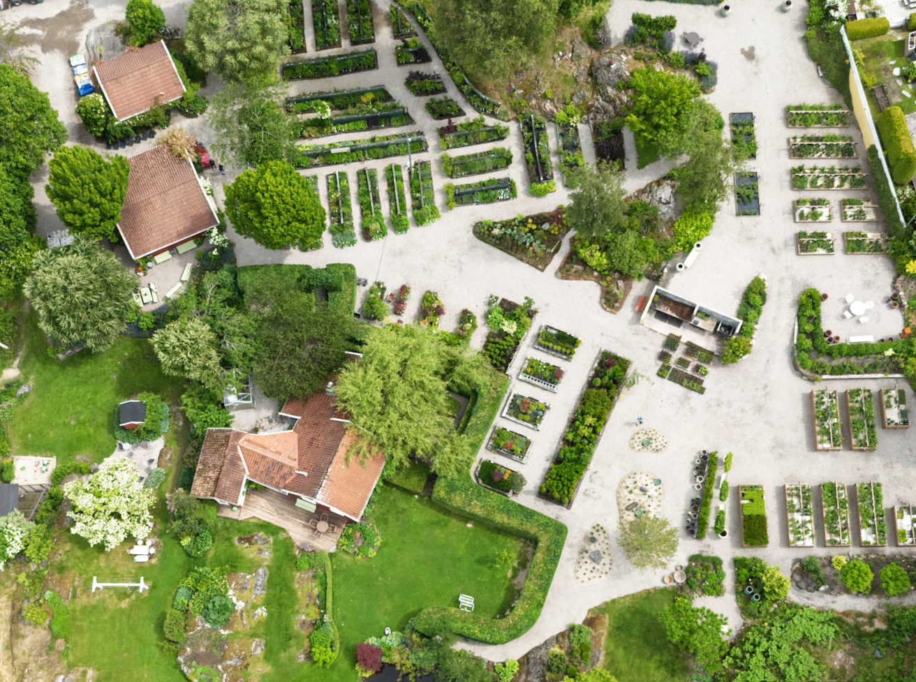 Drone bilde av Lundbergs planteskole på Eydehavn
