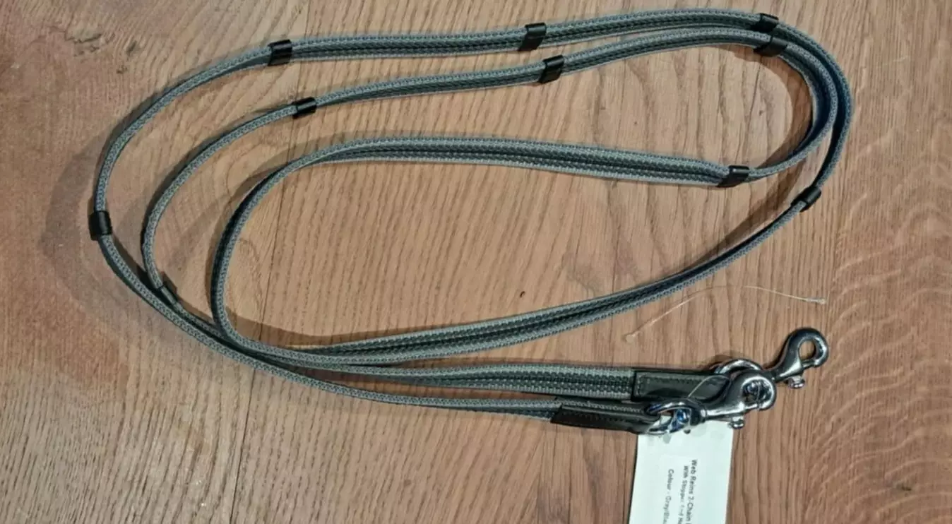 Hestagallery Supergrip Tøyle med stoppere, karabinkrok - Grå