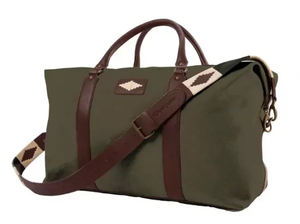 Pampeano Caballero Large Travel Bag - Brown Leather and Forest Canvas
