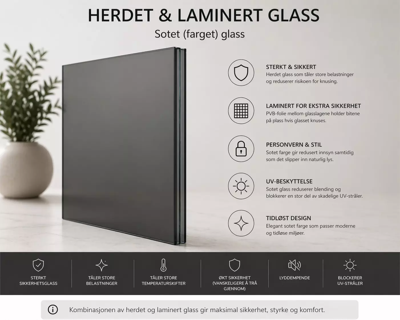 Glass 350x0940mm 44.2 (8,76) Sotet herdet og laminert ESG/ VSG pr stk
