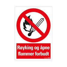 Skilt Røyking og åpne flammer forbudt 23x33