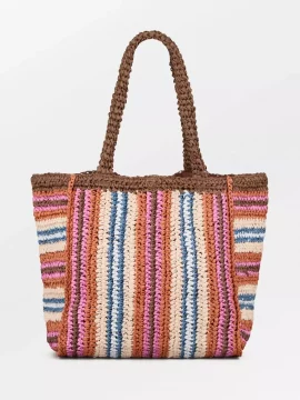 Stripe Straw Tote Bag