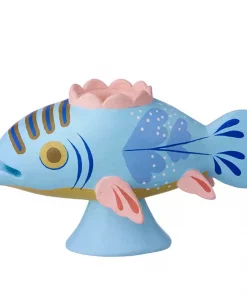 Candle Holder Fish Soft Blue H7cm