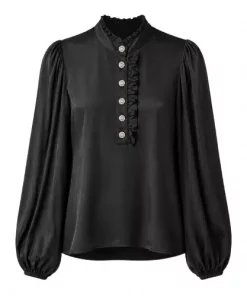 Solid Sateng Blouse w/Buttons