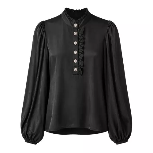 Solid Sateng Blouse w/Buttons