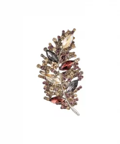 Crystal Leaf Brooch Bordeaux Mix