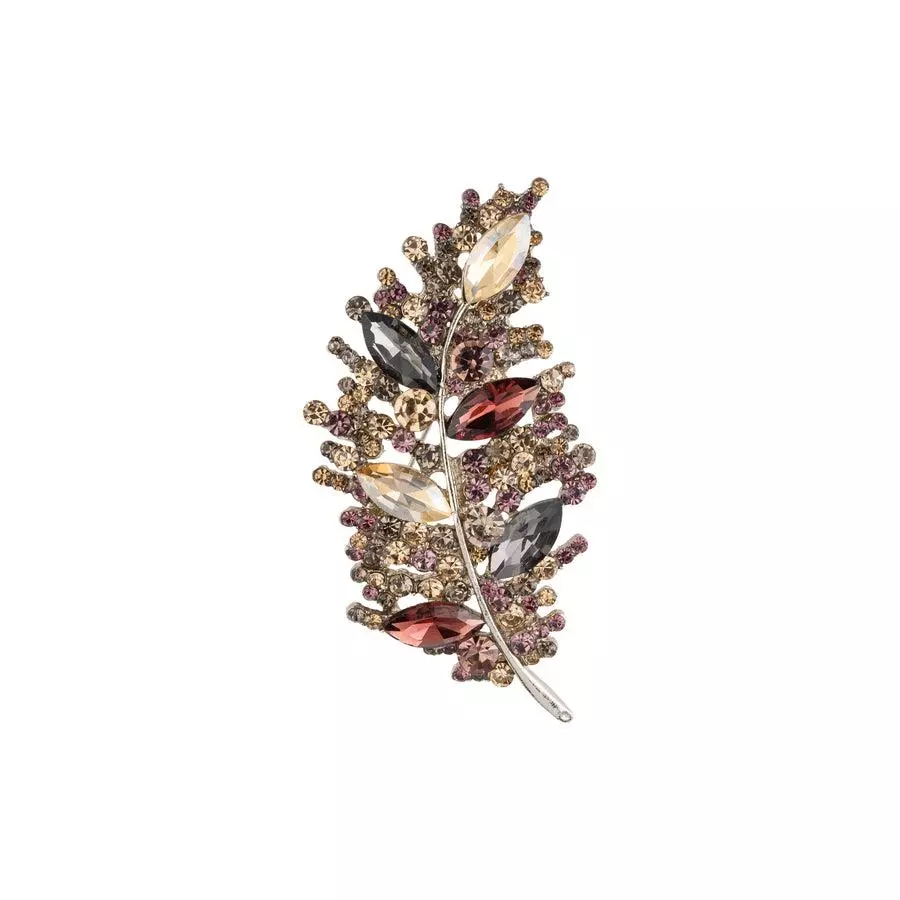 Crystal Leaf Brooch Bordeaux Mix